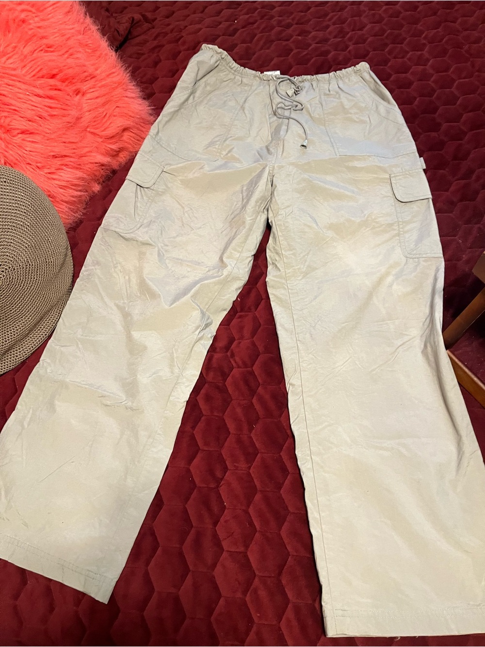 Light Beige fully lined Cargo Drawstring Golf/Hike  Rain Pants